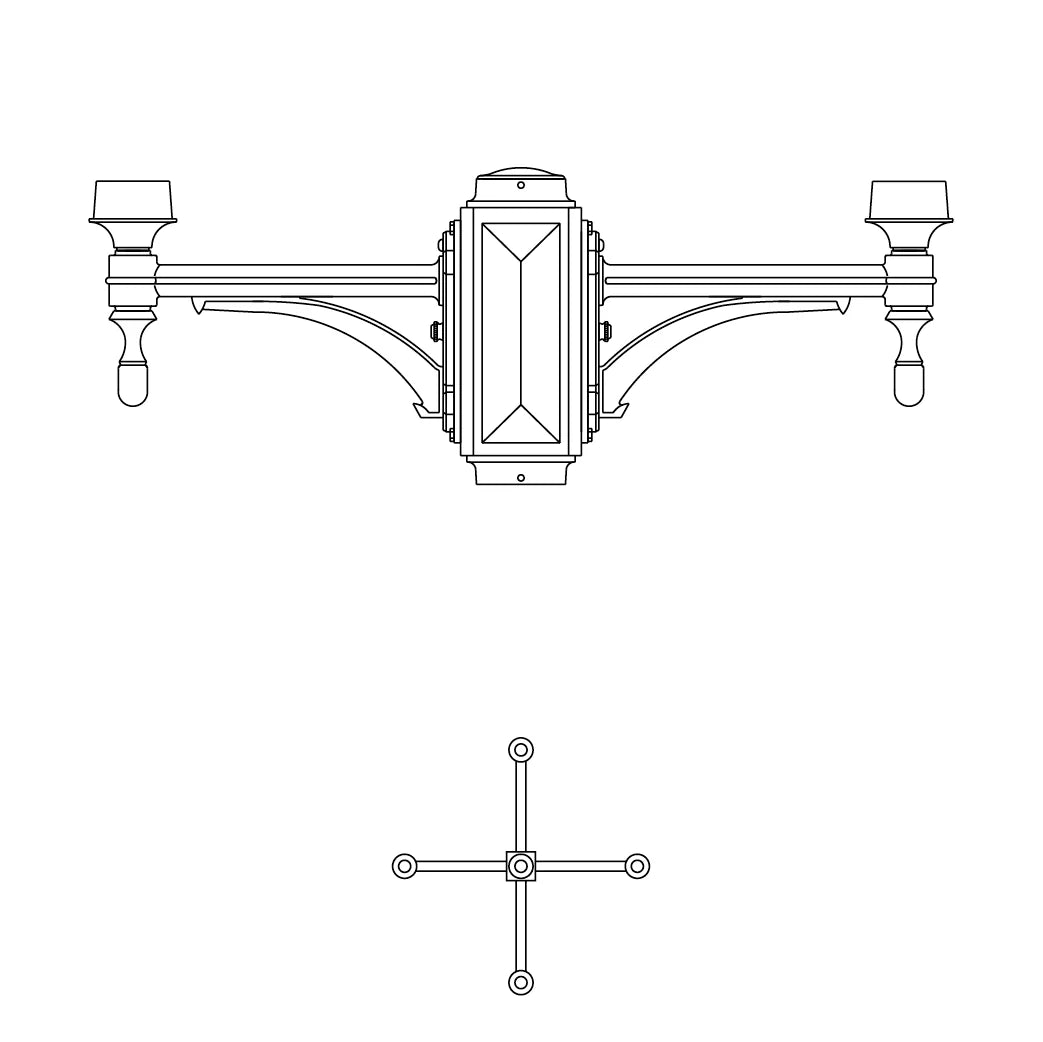 4 at 90 Degrees and 1 Top Center Mount- 4" Post - 575-4